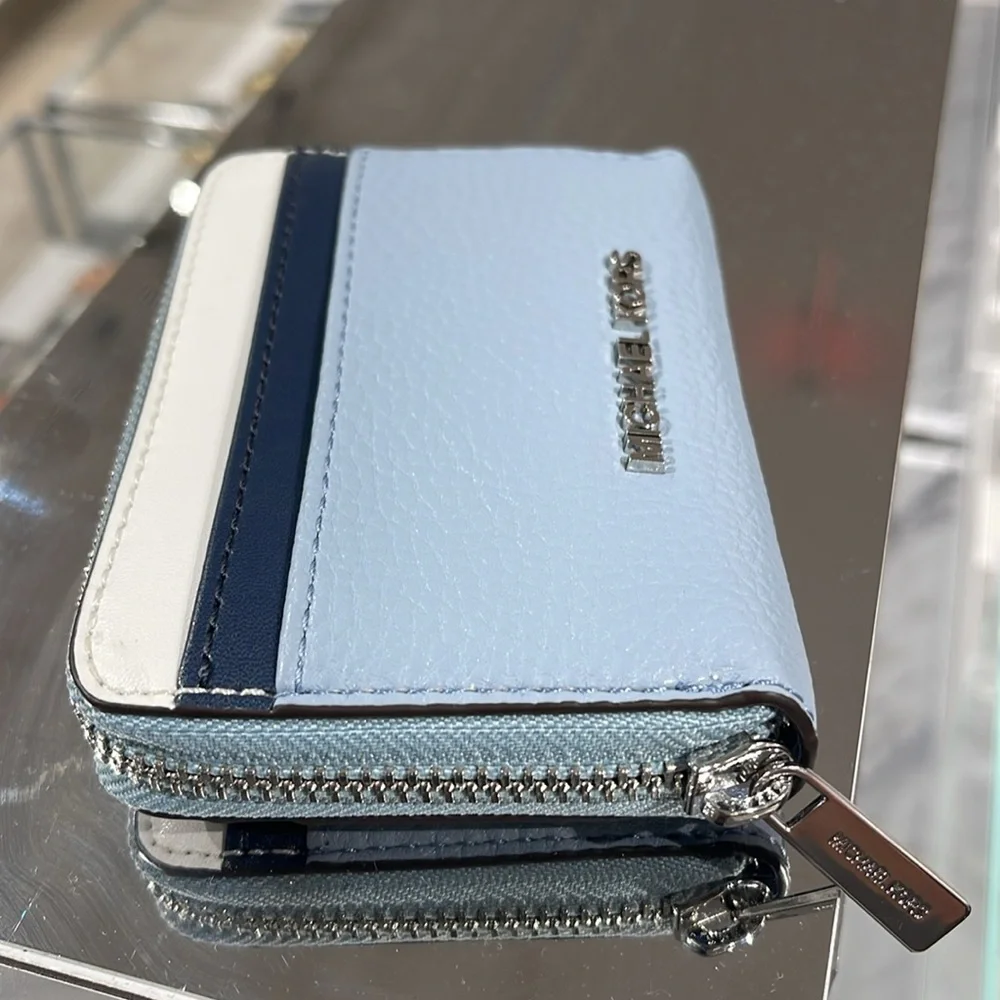 Michael Kors Jet Set Travel Medium Zip Around Color-Block Wallet  Pale Blue Mult
